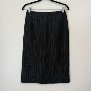 Lafayette 148 New York Silk Blend Black Pleated Below Knee Pencil Skirt, size 6